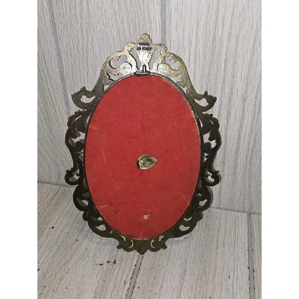 Vintage Italian Oval Ornate Filigree Frame With Gothic European Church Print